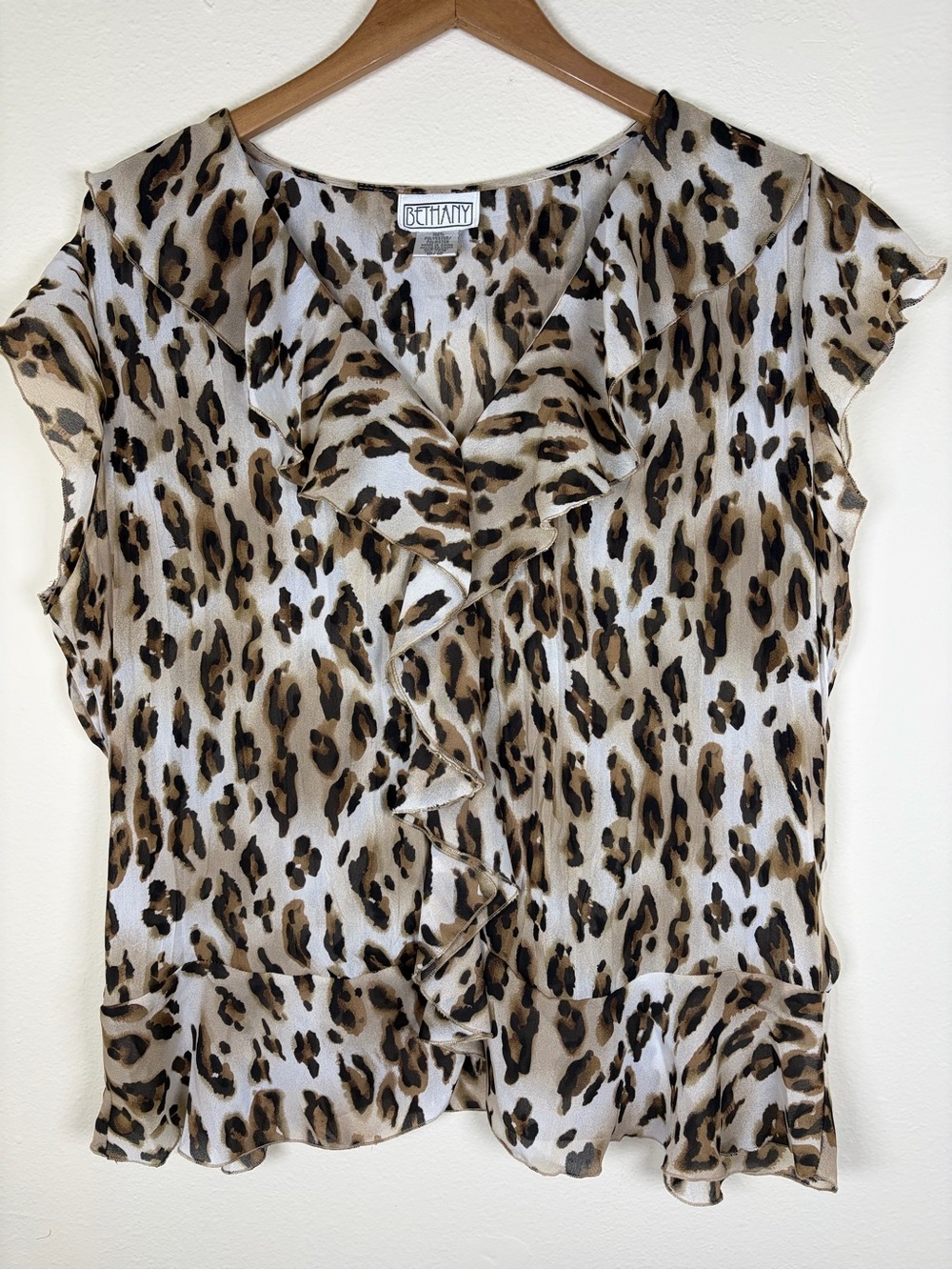 Vintage Bethany Leopard Print Ruffle Sheer Blouse Women’s XL 80s 90s